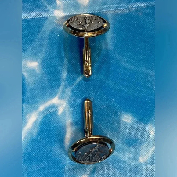 Crete  Coin Silver and Gold Tone Cuff Links Cufflinks - Vintage - Picture 6 of 14